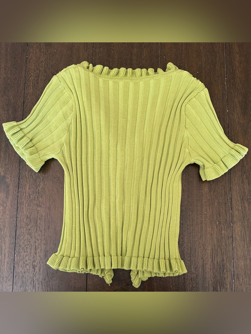 Chartreuse Ribbed Knit Ruffle Trim Top | Y2K Fairycore - Picture 4 of 4